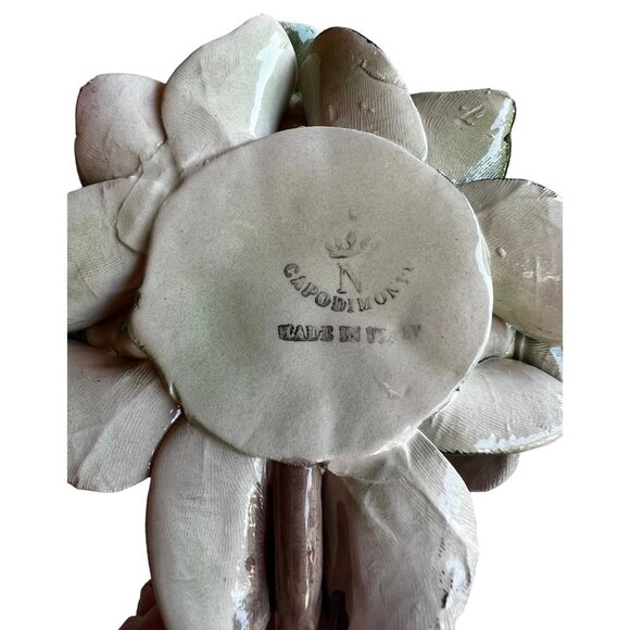 Capodimonte Roses Candle Stick Holder Pink Yellow Green Made in Italy Cottagecor - Picture 4 of 10